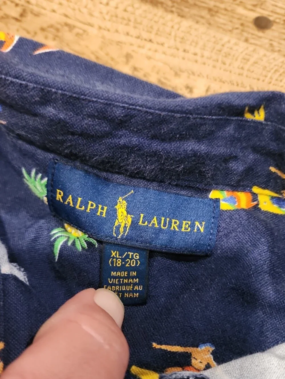 Ralph Lauren Navy Button-Down Shirt with Yellow & Green Tropical Print